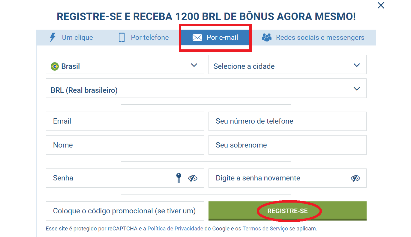 Registro por endereço de e-mail