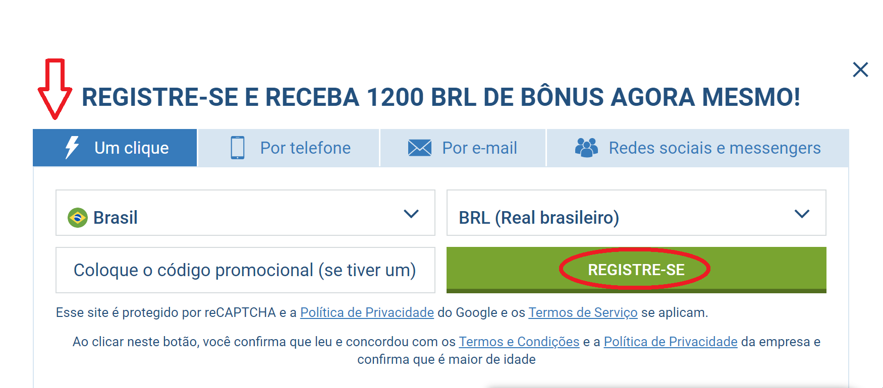 Registro em um clique